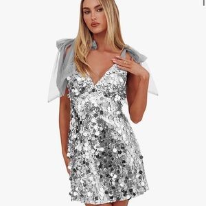 Silver Sequin Mini Dress